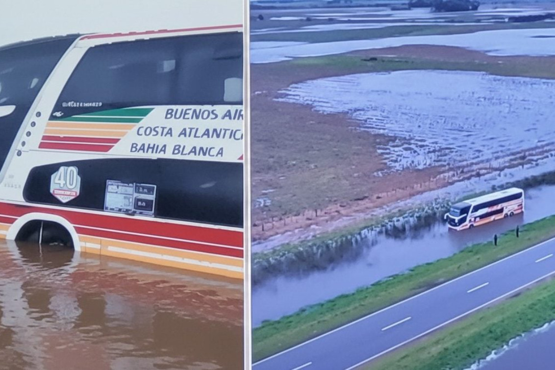 Micro despistó en Ruta 5 a causa del temporal y terminó en el agua