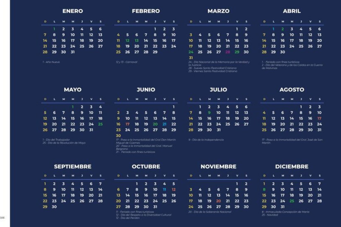 Calendario feriados 2024: cuándo es el próximo fin de semana largo  