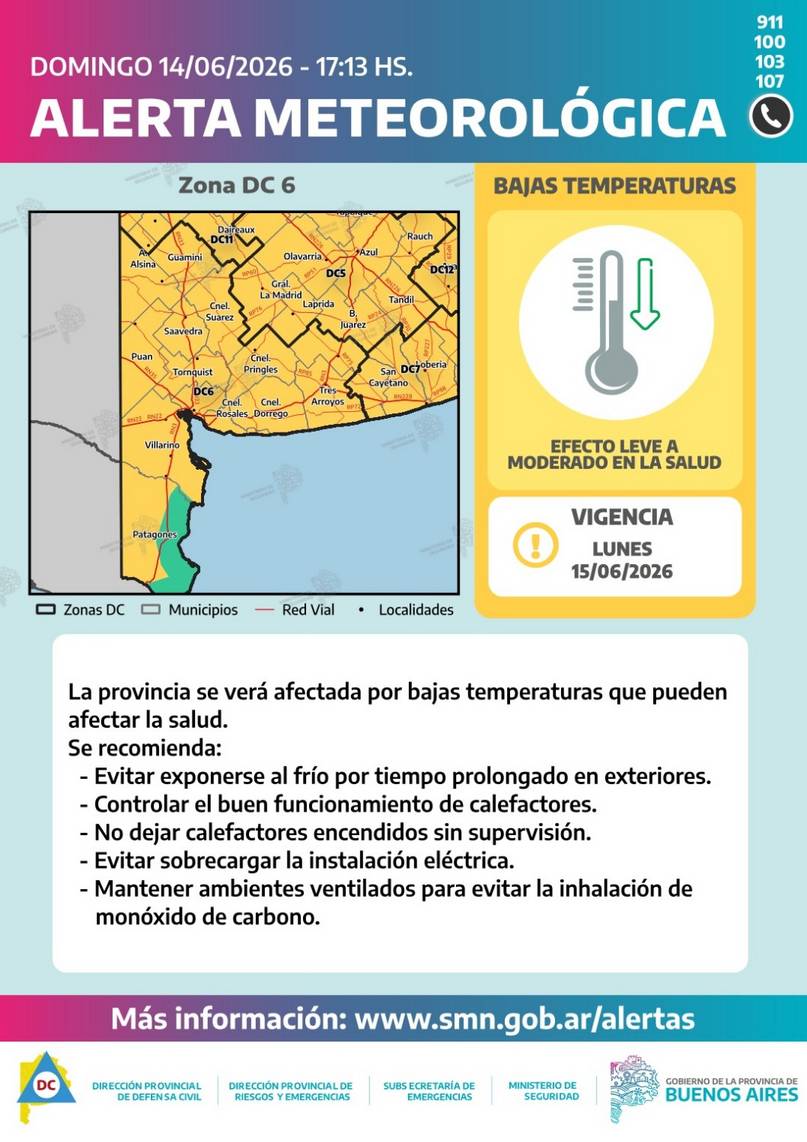 El Servicio Meteorológico emitió otra alerta amarilla por bajas temperaturas en la región