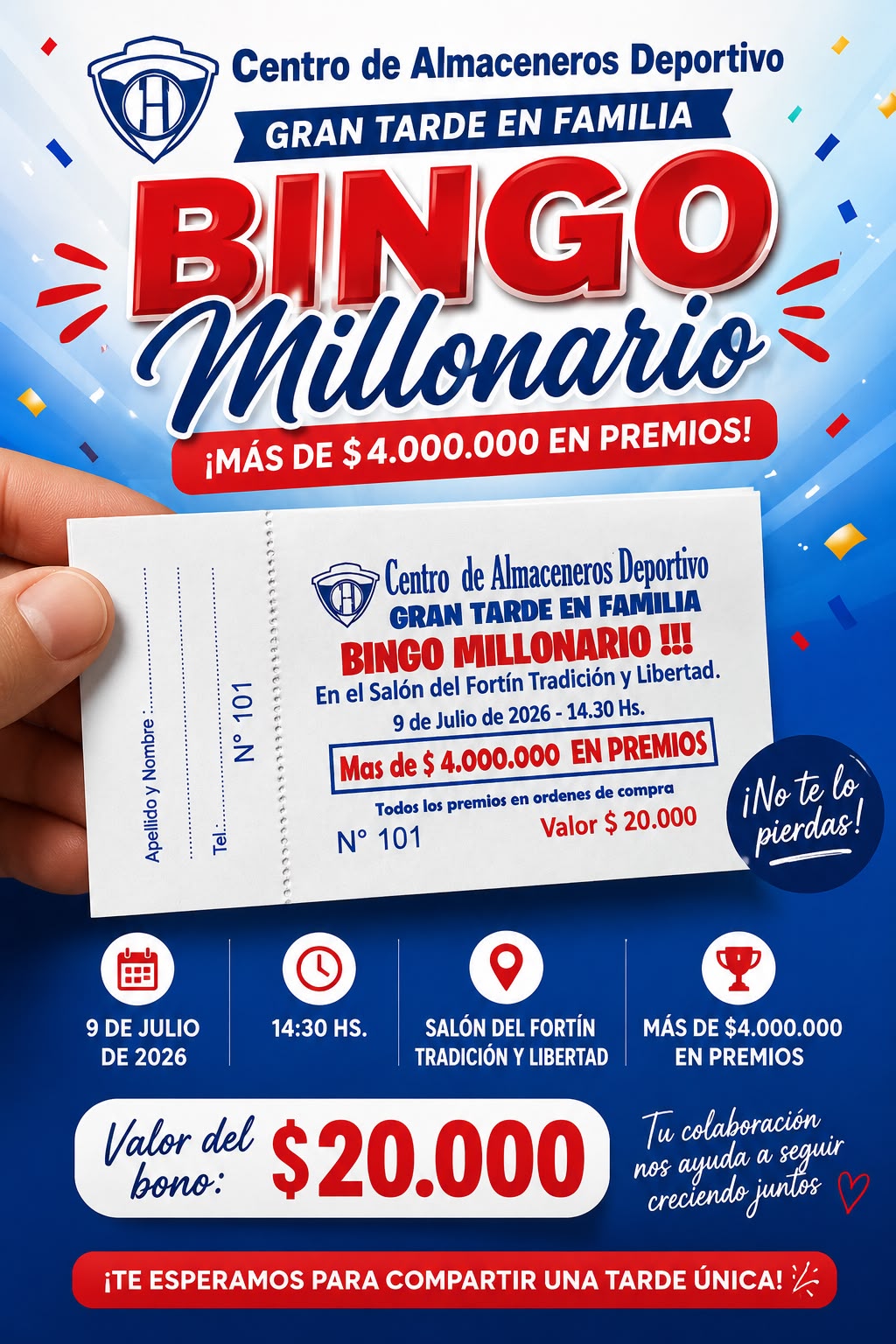   Gran bingo solidario para recaudar fondos destinados al recambio del techo del gimnasio