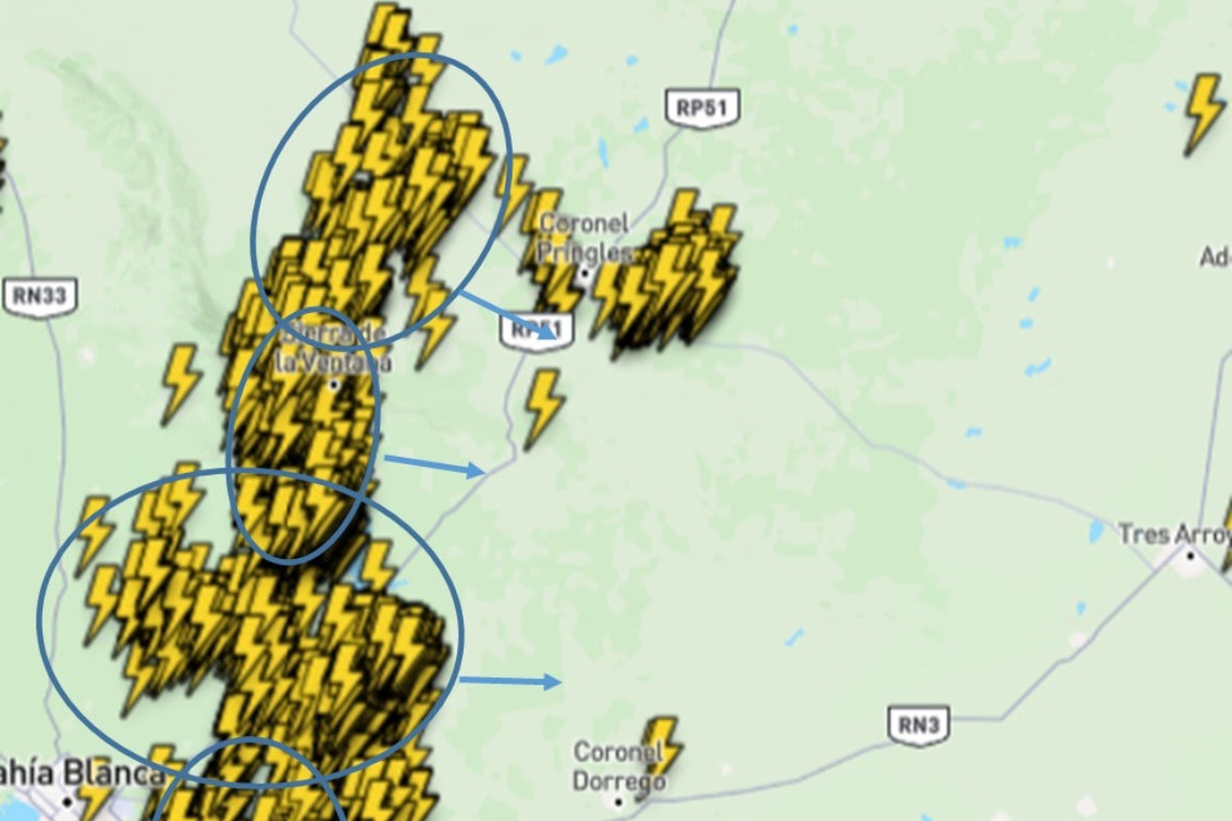  Tormentas avanzan sobre Coronel Pringles y la zona con lluvias intensas y ráfagas de viento