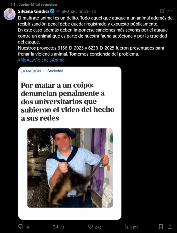 Milei habló de los matanutrias y se sumó al pedido de duras sanciones