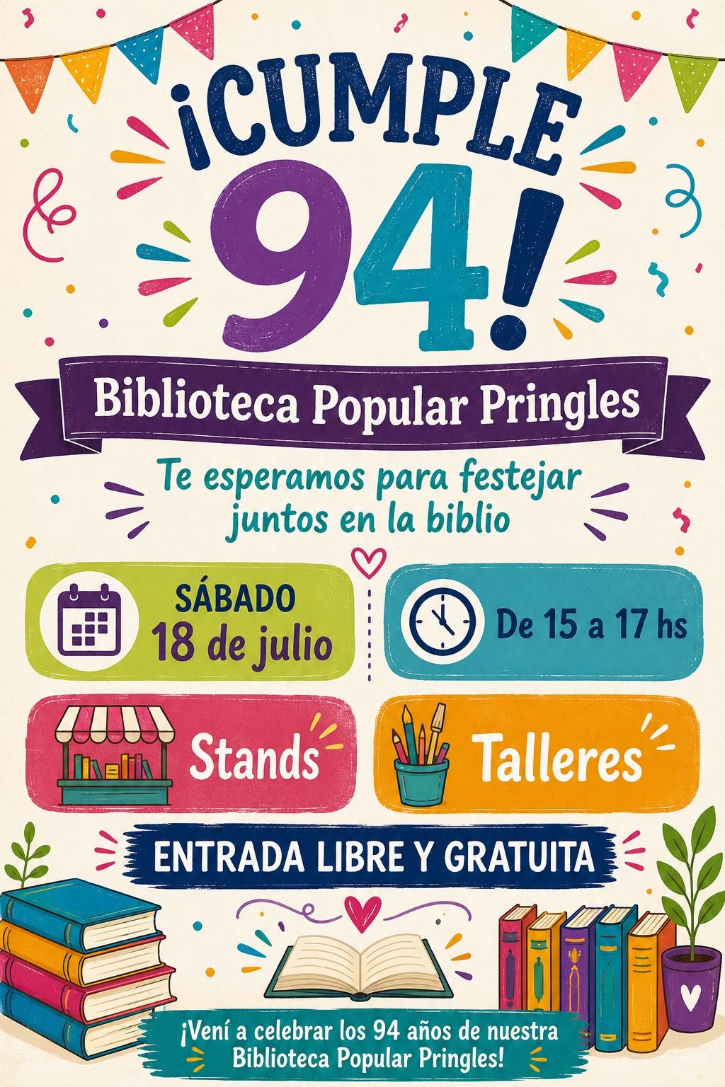  La Biblioteca Pringles celebrará sus 94 años con actividades abiertas a la comunidad