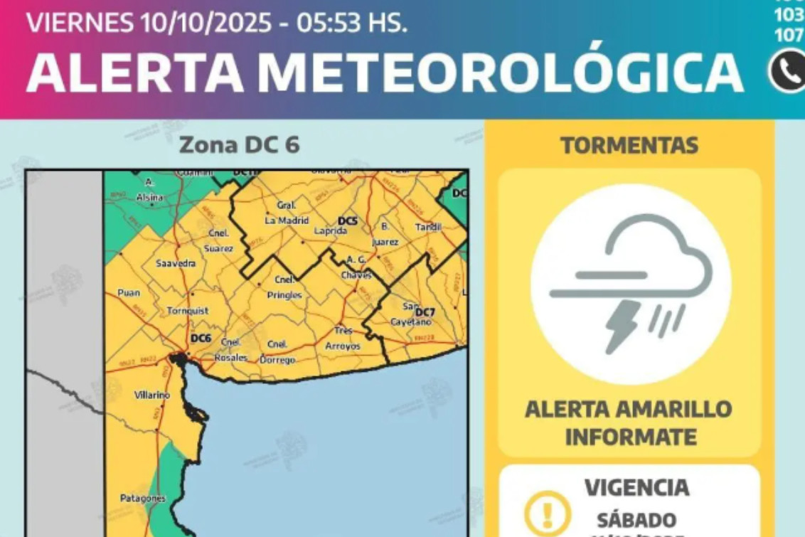  Sábado de tormentas: el SMN mantiene vigente la alerta para Bahía y la región