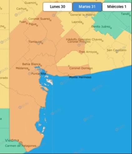 El  SMN elevó a naranja el alerta por tormentas para este martes en Coronel Pringles y la zona