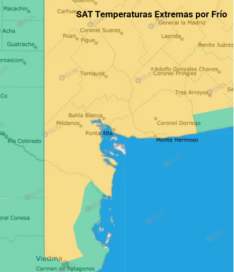Nuevo alerta amarillo por frío para el Sudoeste Bonaerense